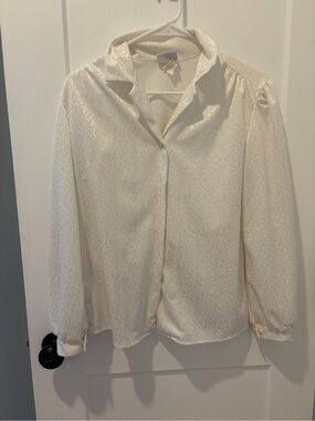 Women's Cream Satin Button-Up Blouse